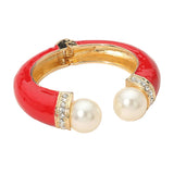 Pearl Tip Enamel Hinged Cuff Bracelet