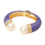 Pearl Tip Enamel Hinged Cuff Bracelet