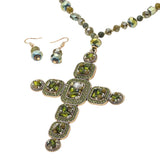 Stone Pearl Embellished Cluster Cross Pendant Faceted Beaded Long Necklace