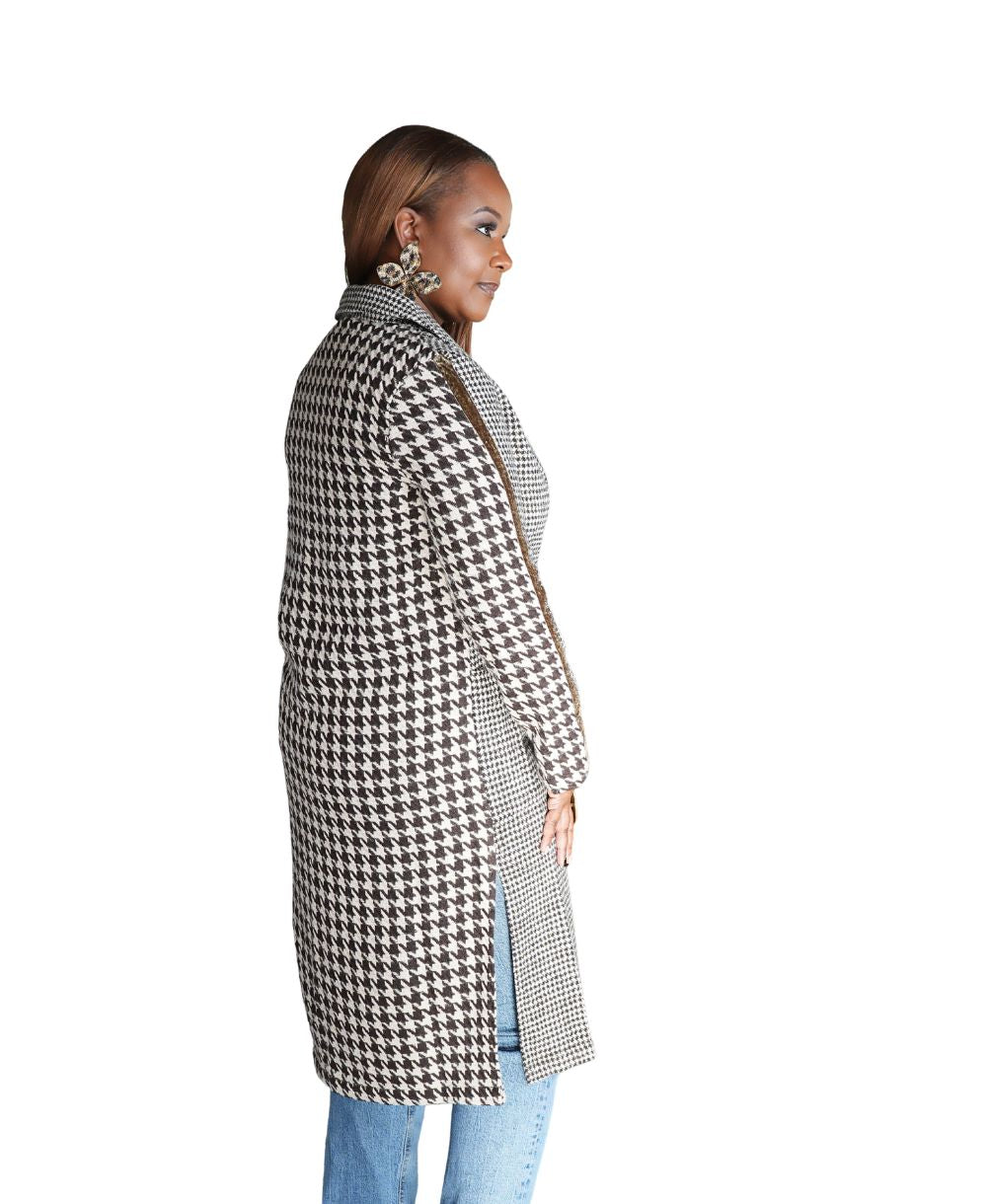 Tape Trim Detail Houndstooth Coatigan