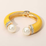 Pearl Tip Enamel Hinged Cuff Bracelet