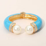 Pearl Tip Enamel Hinged Cuff Bracelet