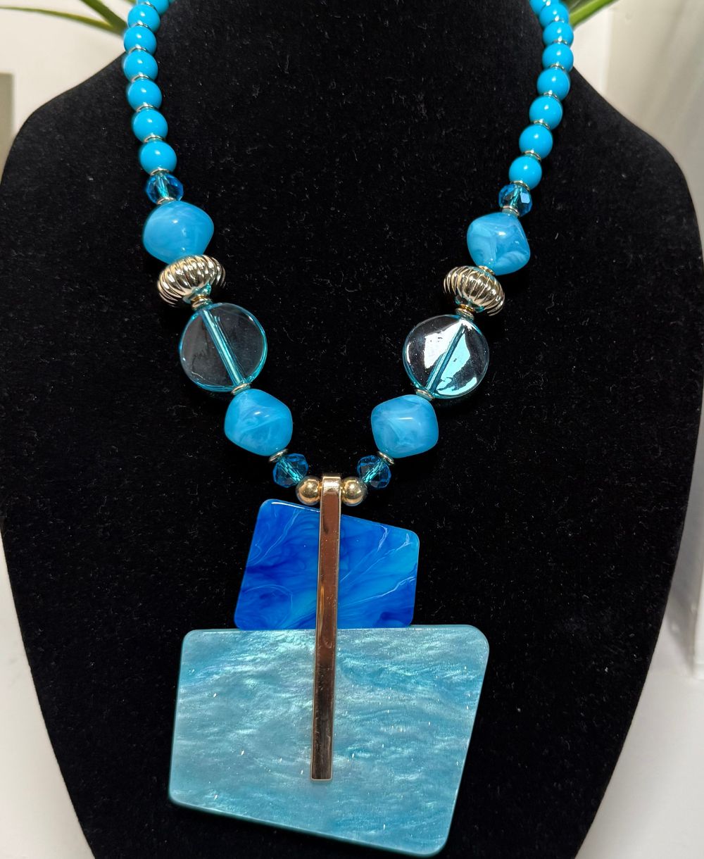 Blue Abstract Statement Necklace