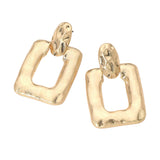 Hammered Metal Sculpted Square Door Knocker Statement Earrings