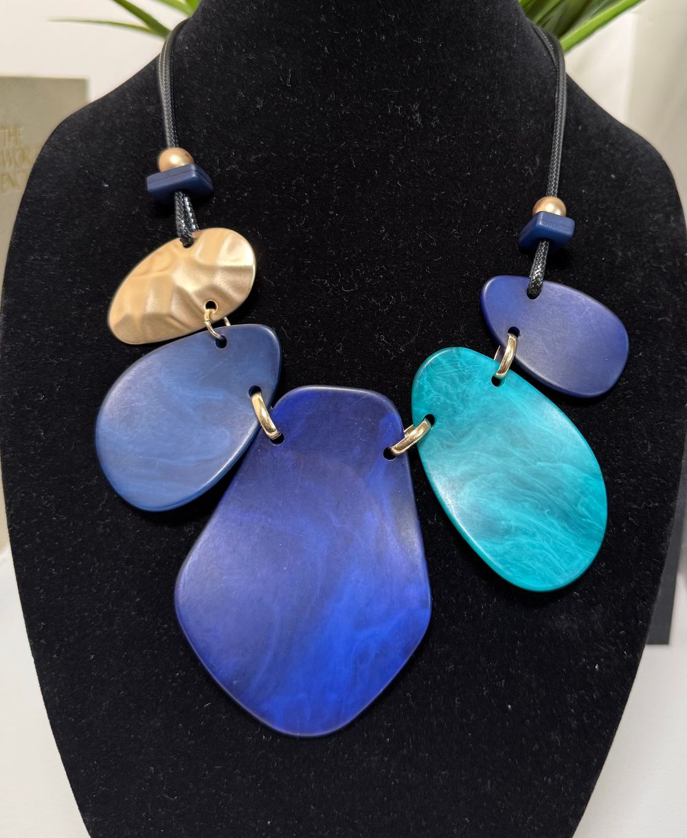 Blue Marbled Statement Necklace