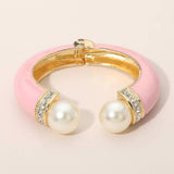 Pearl Tip Enamel Hinged Cuff Bracelet