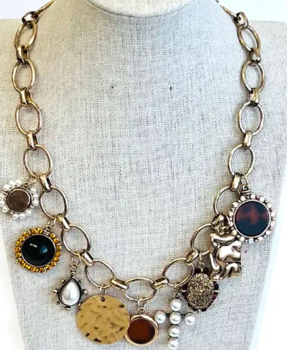 Vintage Multi Charm Dangle Necklace