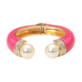 Pearl Tip Enamel Hinged Cuff Bracelet