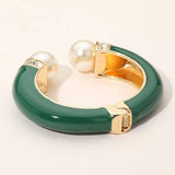 Pearl Tip Enamel Hinged Cuff Bracelet