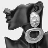 Bold Oversized Abstract Hammered Metal Link Drop Statement Earrings