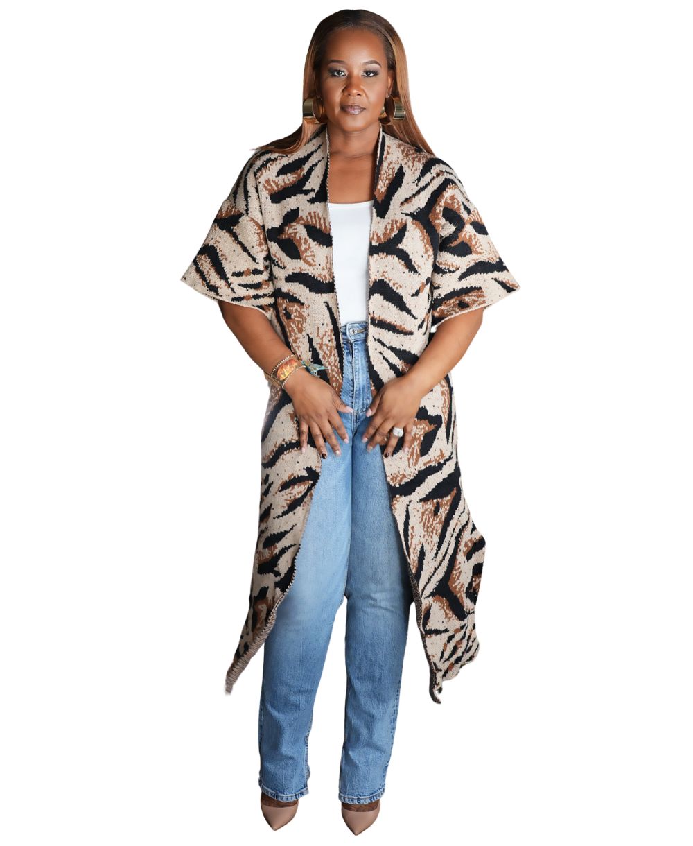Leopard Knit Maxi Kimono