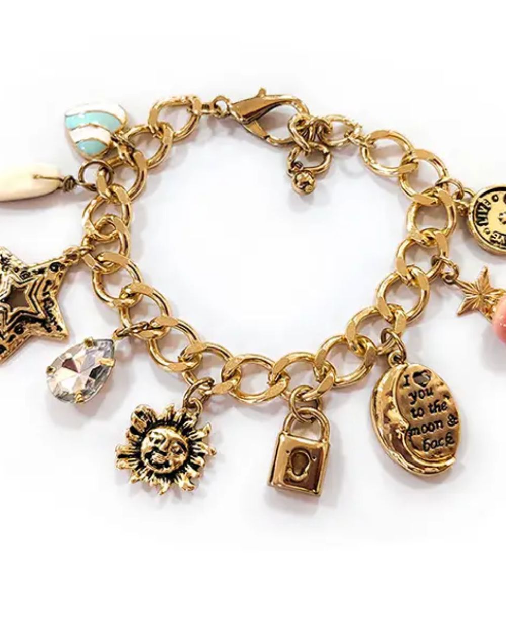 Vintage Charm Chain Bracelet - Moon Star Sun