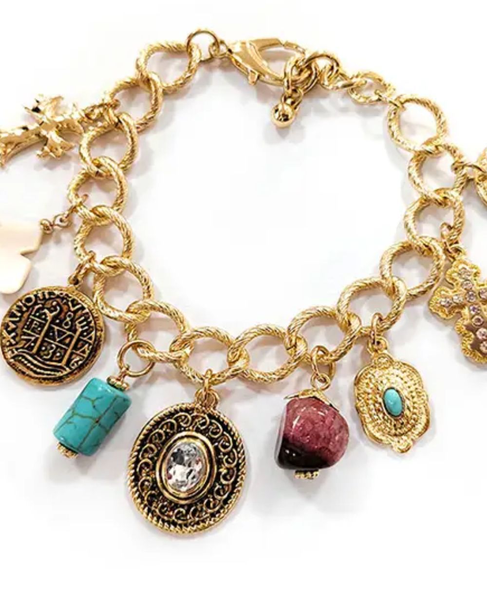 Multi Vintage Charm Chain Bracelet - Cross