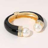 Pearl Tip Enamel Hinged Cuff Bracelet