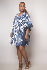Blue Palm Kaftan Dress
