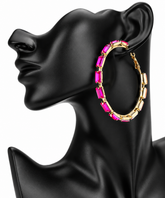 Glass Stone Evening Hoop Earrings