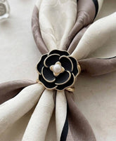 Pearl Center Enamel Flower Scarf Ring