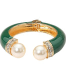 Pearl Tip Enamel Hinged Cuff Bracelet