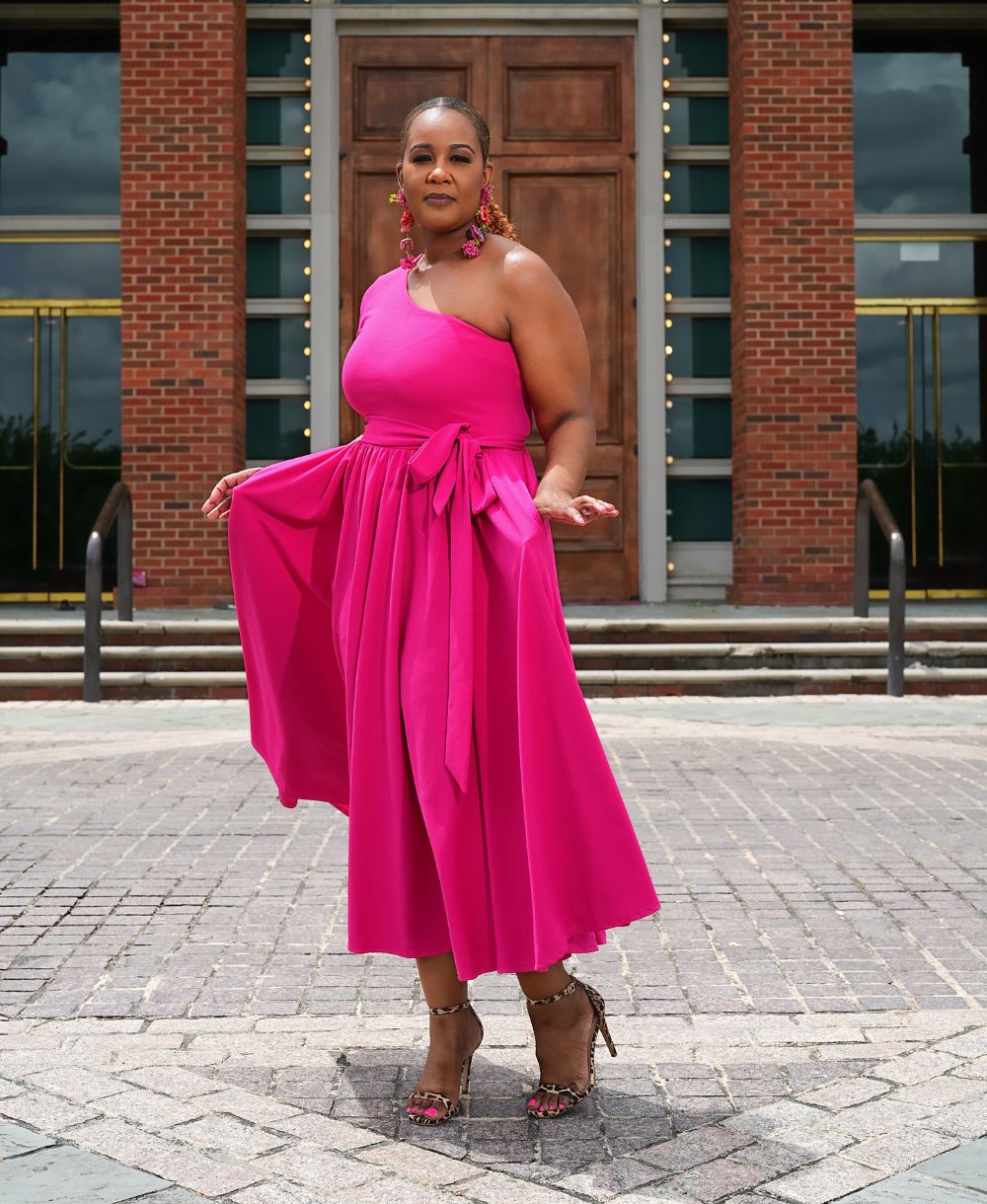 One Shoulder Midi Dress (Pink)