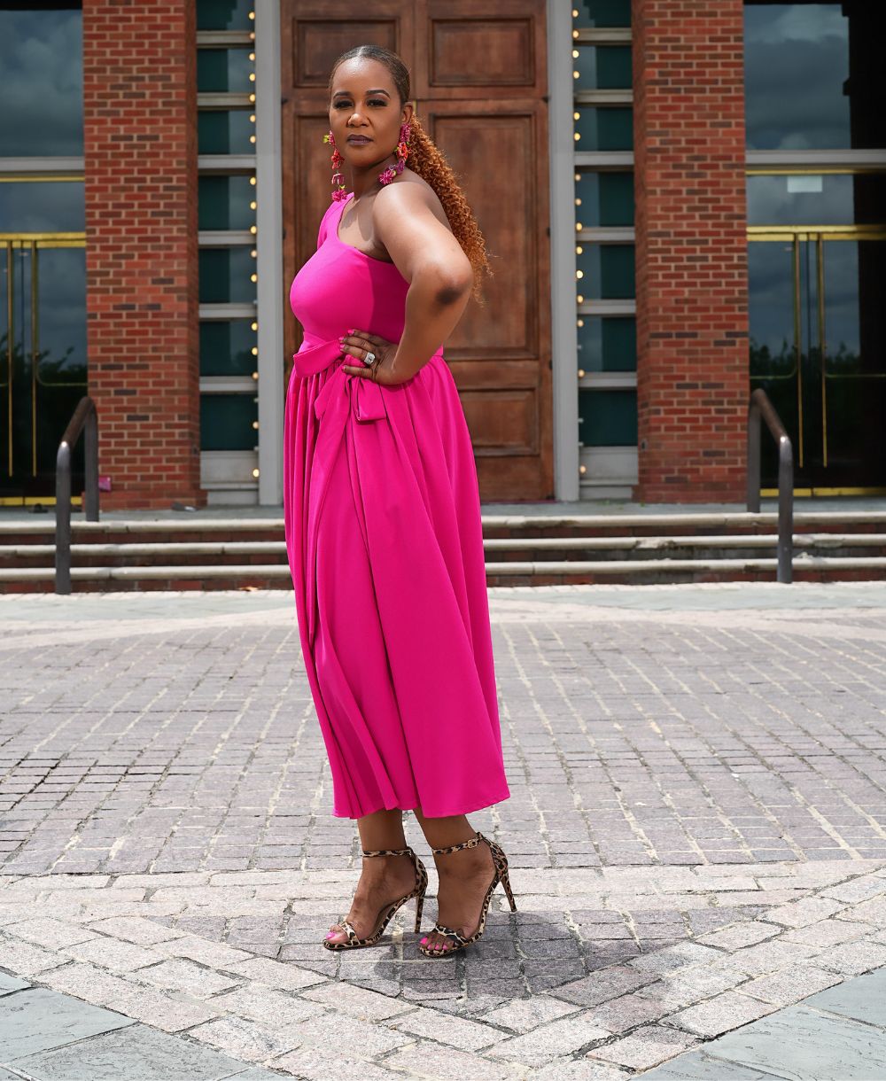One Shoulder Midi Dress (Pink)