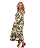 Abstract Geo Print Ruffle Maxi Dress