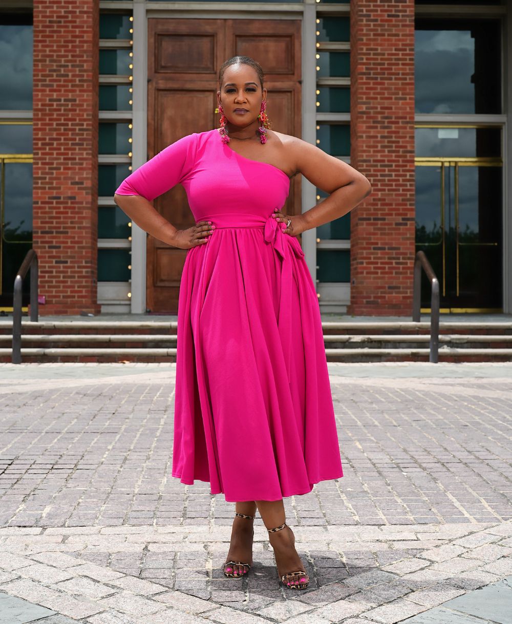 One Shoulder Midi Dress (Pink)