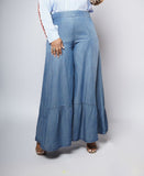 Denim Chambray Ruffle Jeans