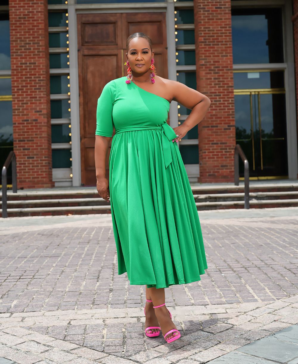 One Shoulder Midi Dress (Green)
