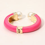 Pearl Tip Enamel Hinged Cuff Bracelet