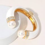 Pearl Tip Enamel Hinged Cuff Bracelet