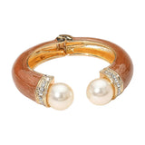 Pearl Tip Enamel Hinged Cuff Bracelet