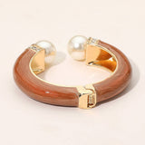 Pearl Tip Enamel Hinged Cuff Bracelet