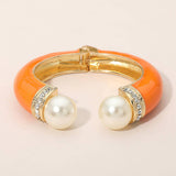Pearl Tip Enamel Hinged Cuff Bracelet