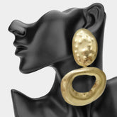 Bold Oversized Abstract Hammered Metal Link Drop Statement Earrings
