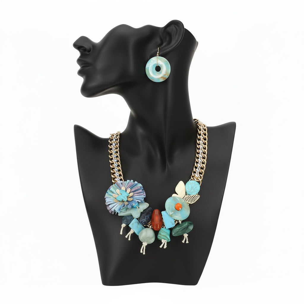 Bold Floral Butterfly Mixed Charm Statement Necklace