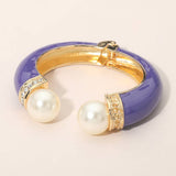 Pearl Tip Enamel Hinged Cuff Bracelet