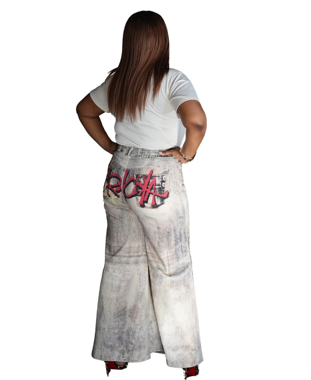 Graffiti Wide Leg Jeans