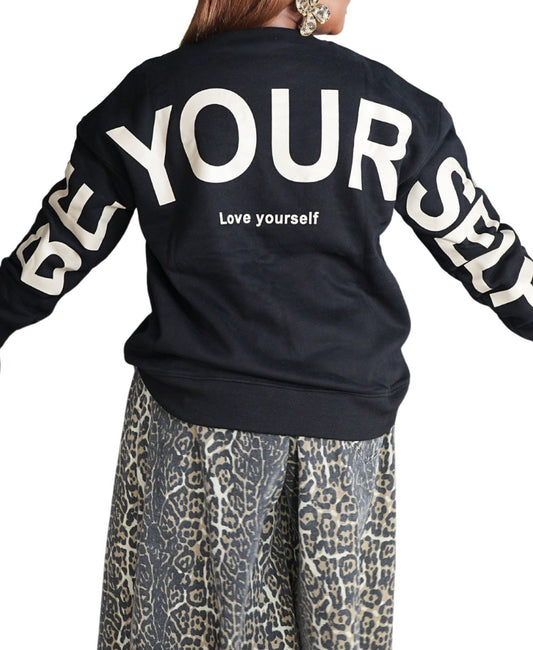 Be Yourself Love Yourself Printed Oversized Sweatshirt