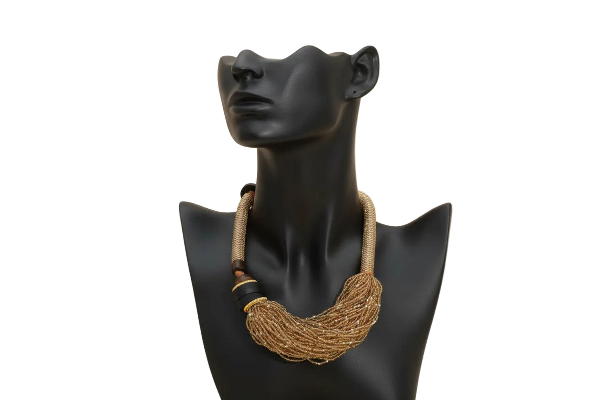 Wooden Disc Seed Beaded Layered Necklace