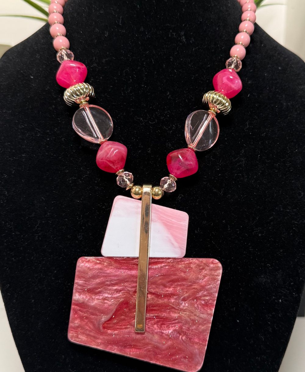 Pink Abstract Statement Necklace