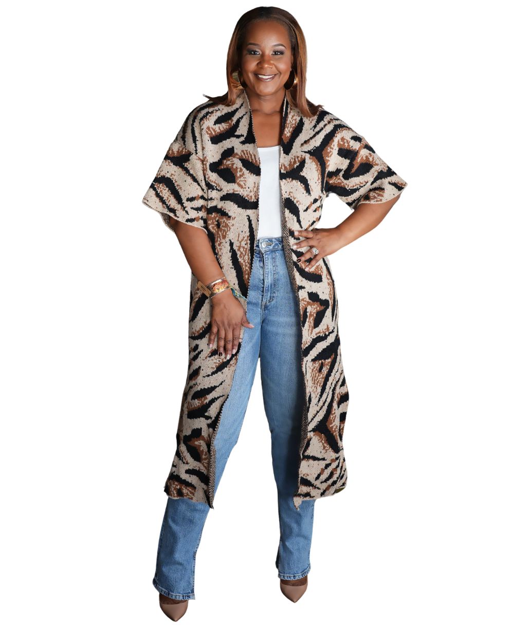Leopard Knit Maxi Kimono