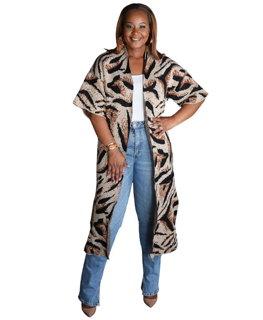 Leopard Knit Maxi Kimono