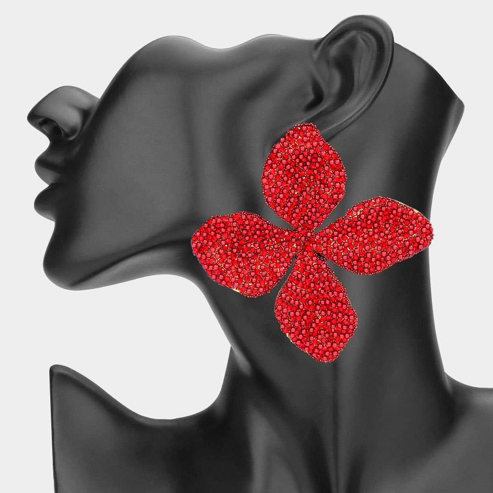 Oversized Bling Studded Floral Statement Earrings