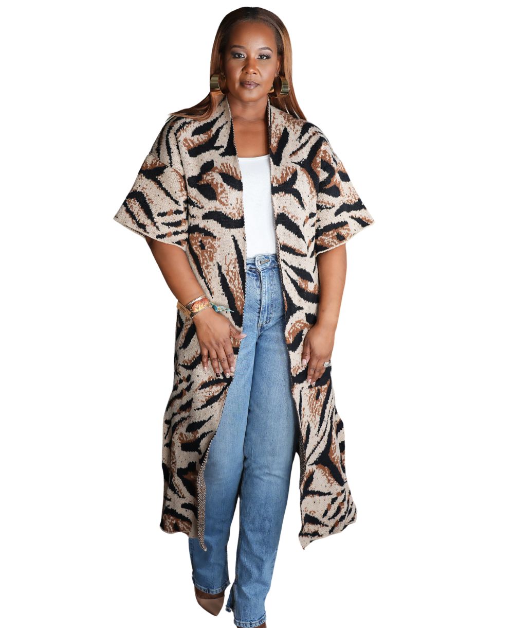 Leopard Knit Maxi Kimono