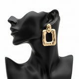 Hammered Metal Sculpted Square Door Knocker Statement Earrings