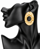 Bold Hammered Metal Oval Statement Earrings
