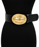 Bold Oval Buckle Accent Elastic Belt