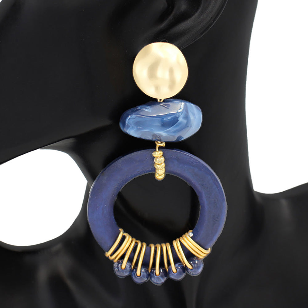 Geometric Beaded Hoop Drop Statement Earrings