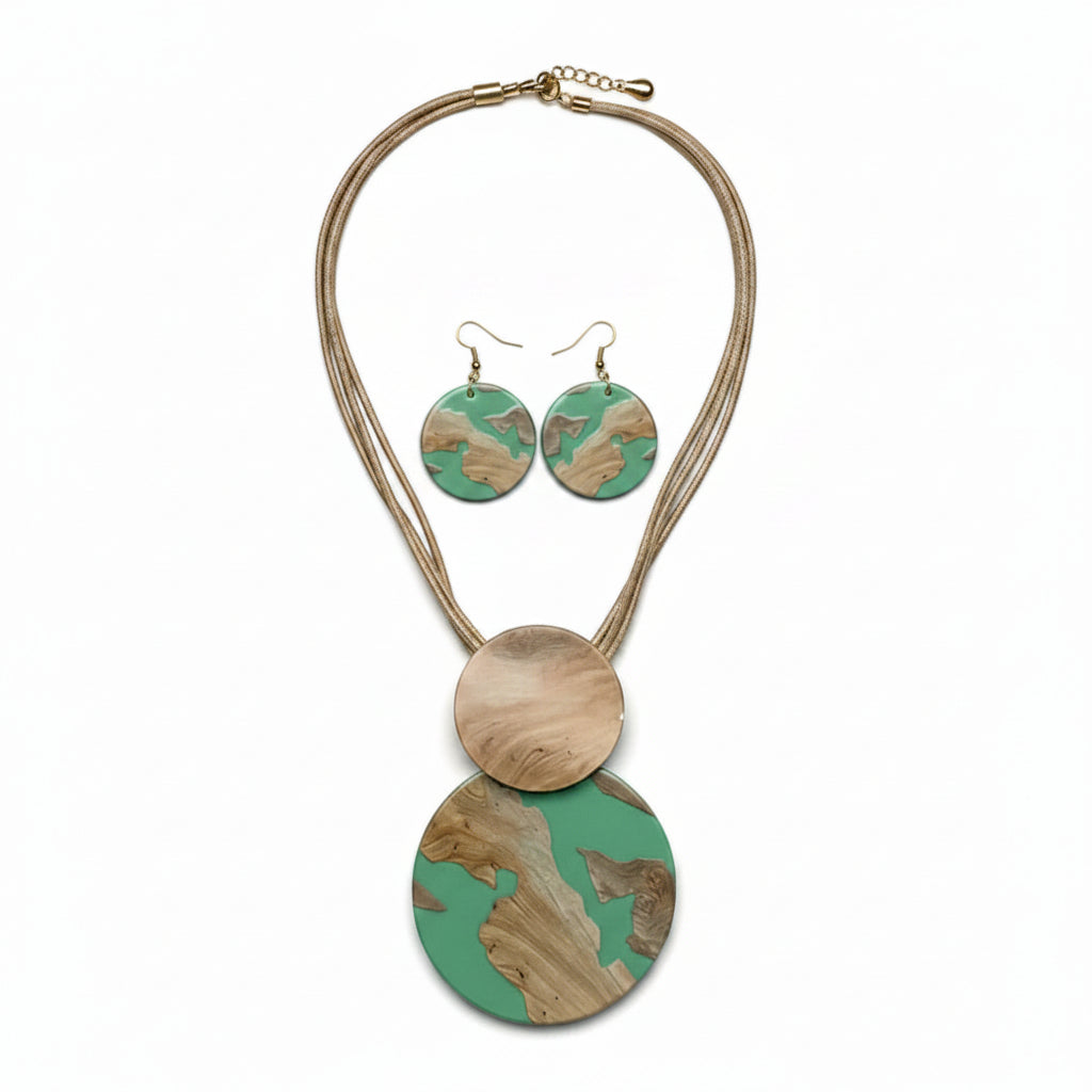 Teal and Brown Medallion Necklace