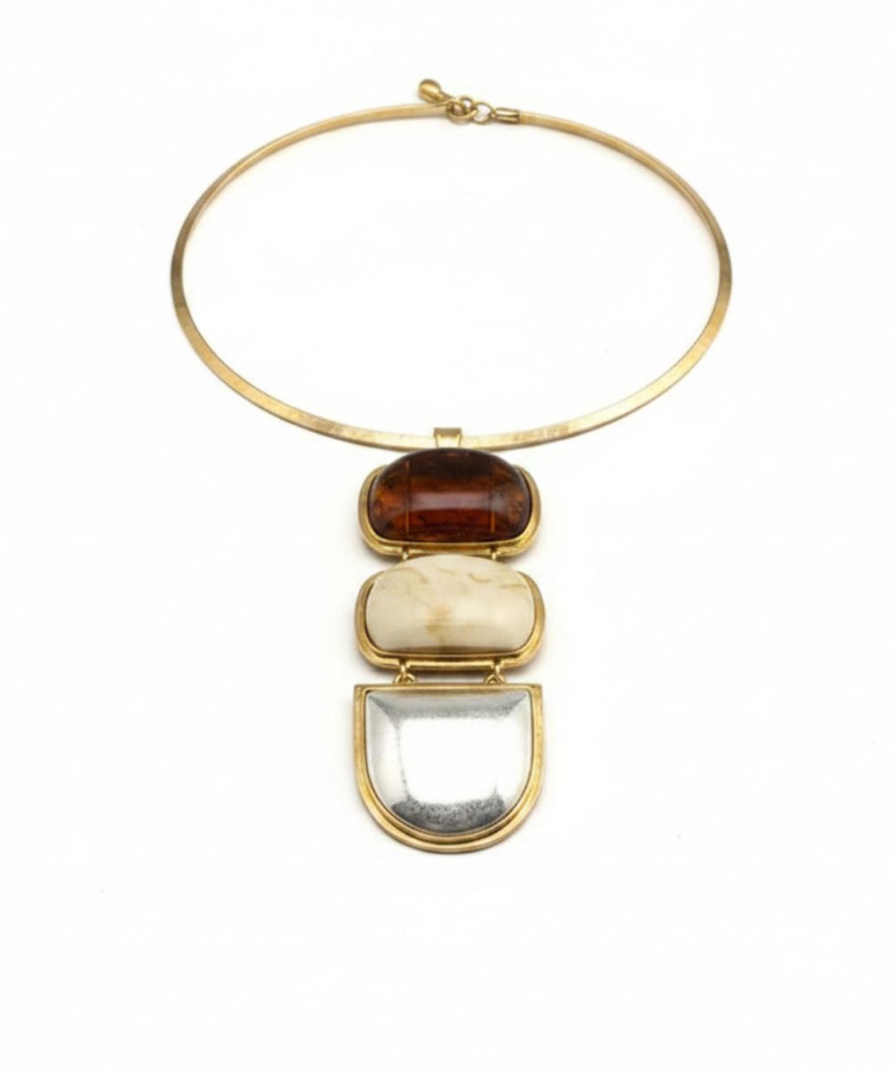 Three Stone Medallion Collar Necklace